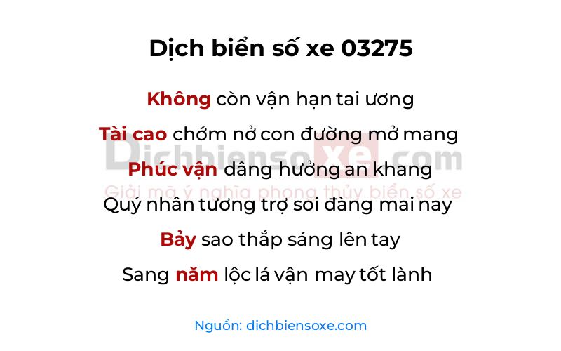 Dịch thơ biển số 03275