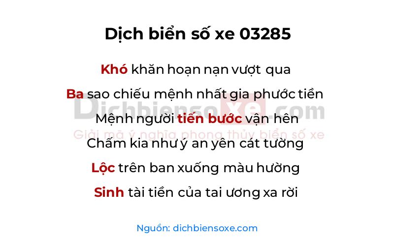Dịch thơ biển số 03285