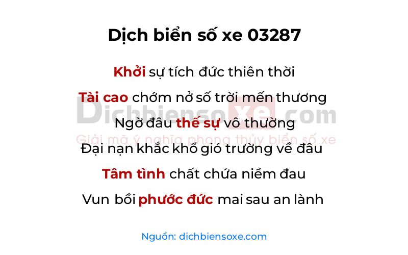 Dịch thơ biển số 03287
