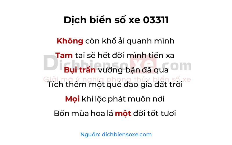 Dịch thơ biển số 03311