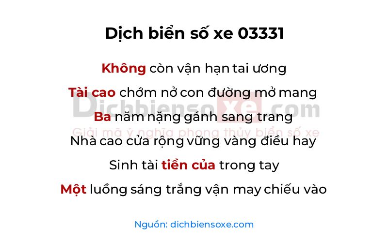 Dịch thơ biển số 03331