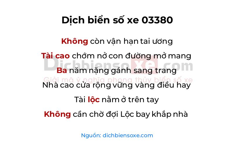 Dịch thơ biển số 03380