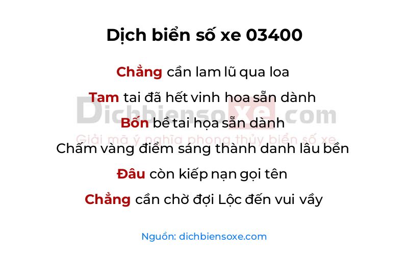 Dịch thơ biển số 03400