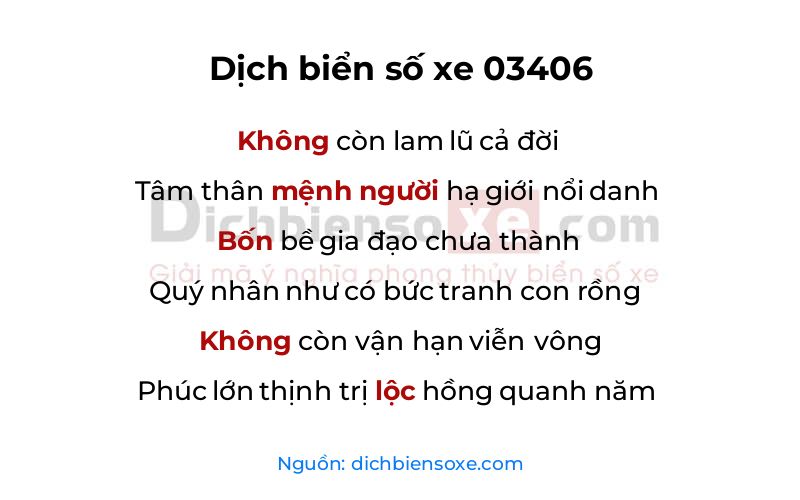 Dịch thơ biển số 03406