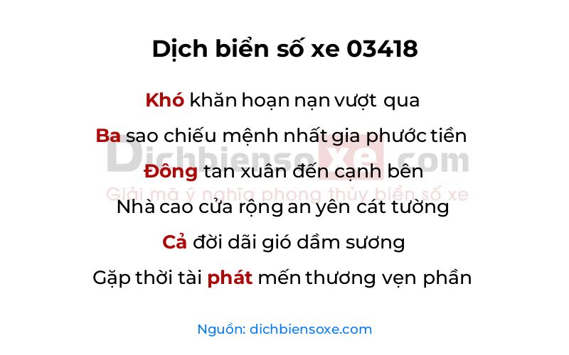 Dịch thơ biển số 03418