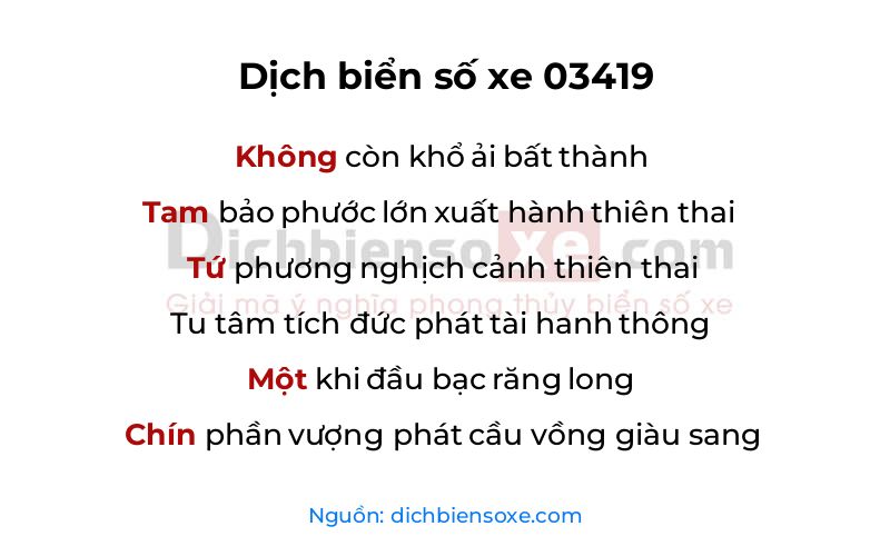 Dịch thơ biển số 03419