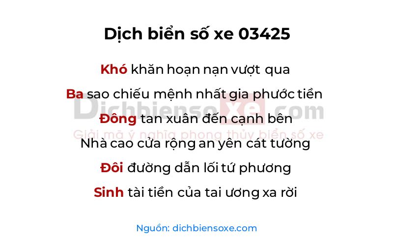 Dịch thơ biển số 03425