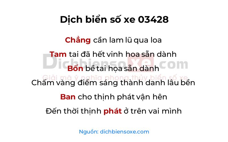 Dịch thơ biển số 03428