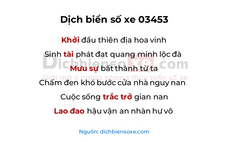 Dịch thơ biển số 03453