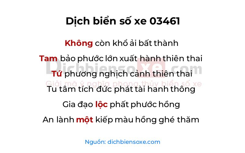 Dịch thơ biển số 03461