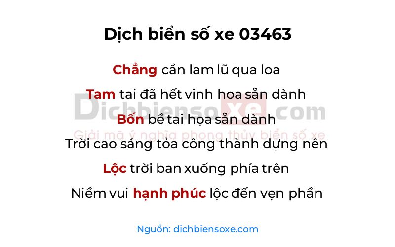 Dịch thơ biển số 03463