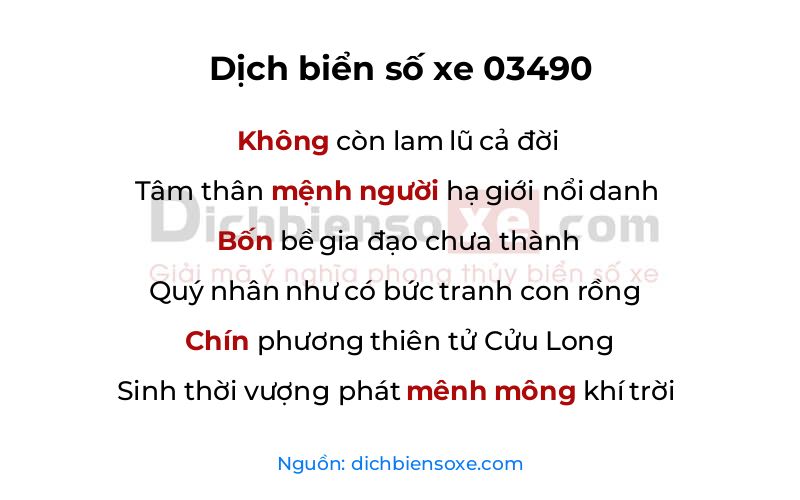 Dịch thơ biển số 03490