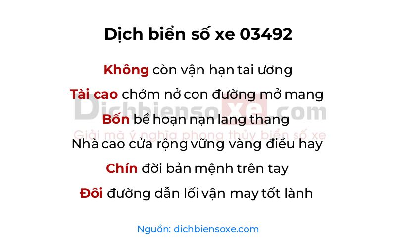 Dịch thơ biển số 03492