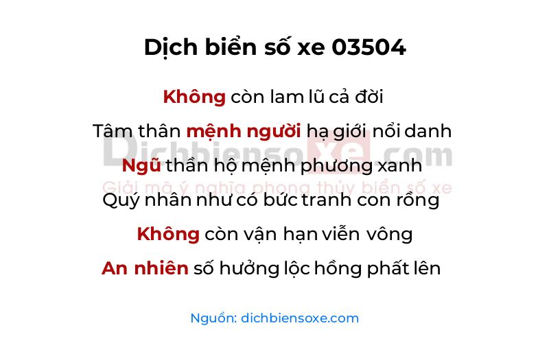 Dịch thơ biển số 03504