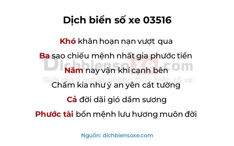 Dịch thơ biển số 03516