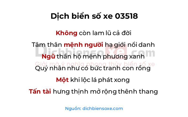 Dịch thơ biển số 03518