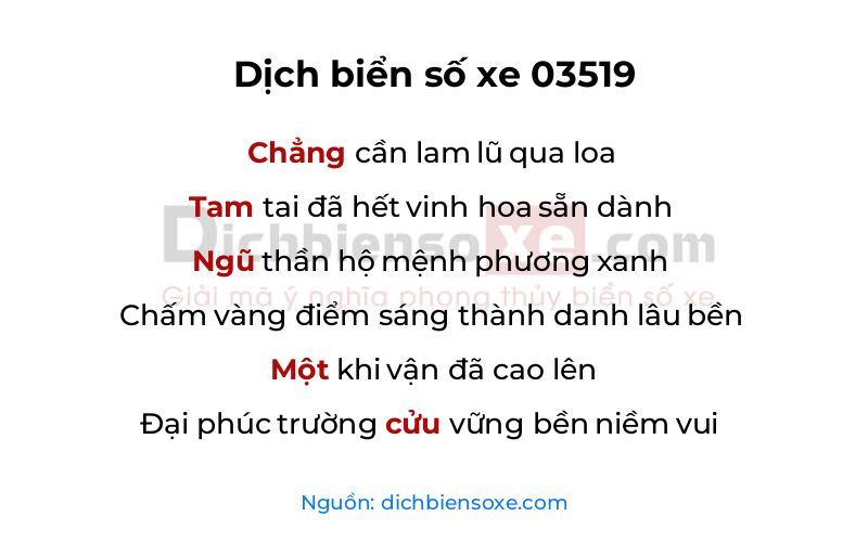 Dịch thơ biển số 03519