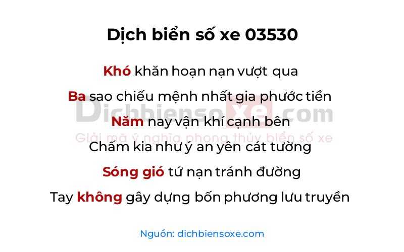 Dịch thơ biển số 03530