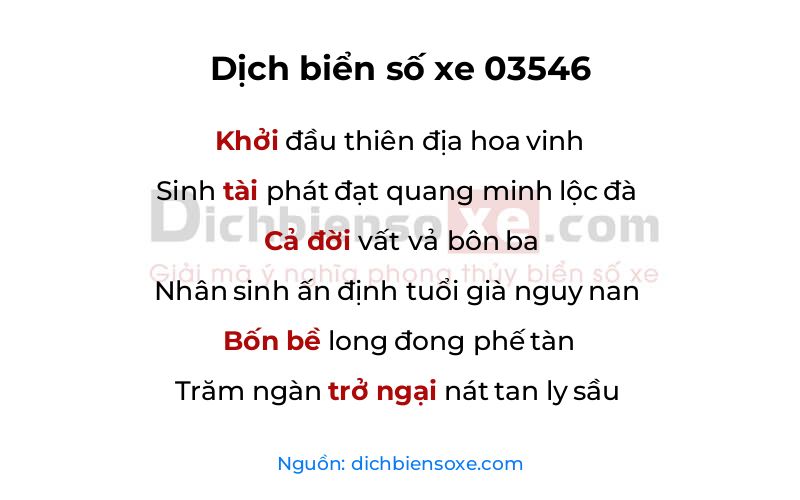 Dịch thơ biển số 03546