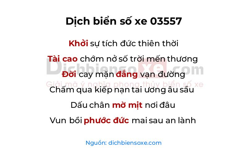 Dịch thơ biển số 03557