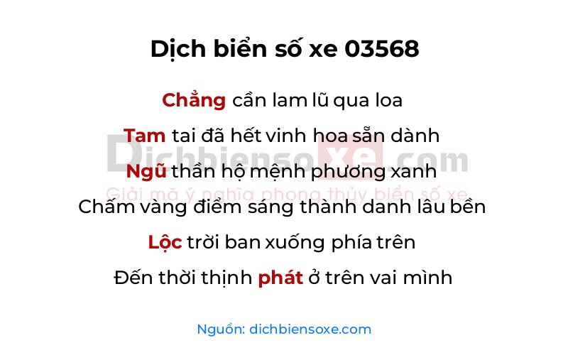 Dịch thơ biển số 03568