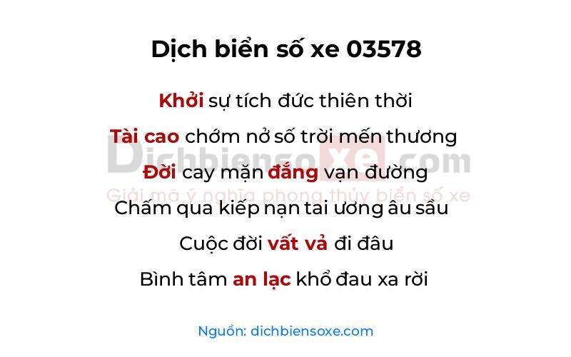 Dịch thơ biển số 03578
