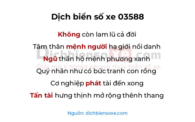Dịch thơ biển số 03588
