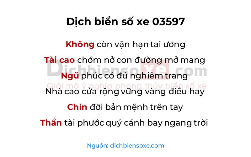 Dịch thơ biển số 03597