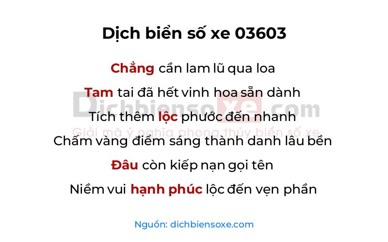 Dịch thơ biển số 03603