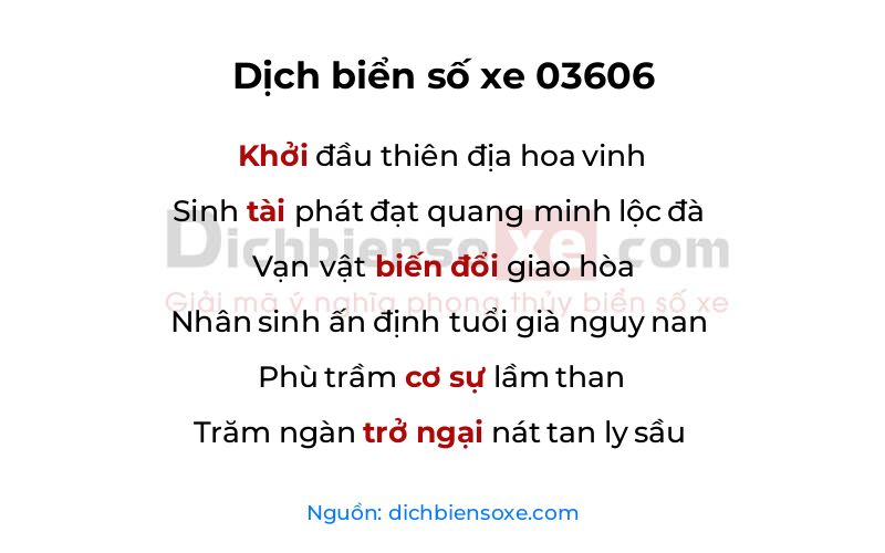 Dịch thơ biển số 03606
