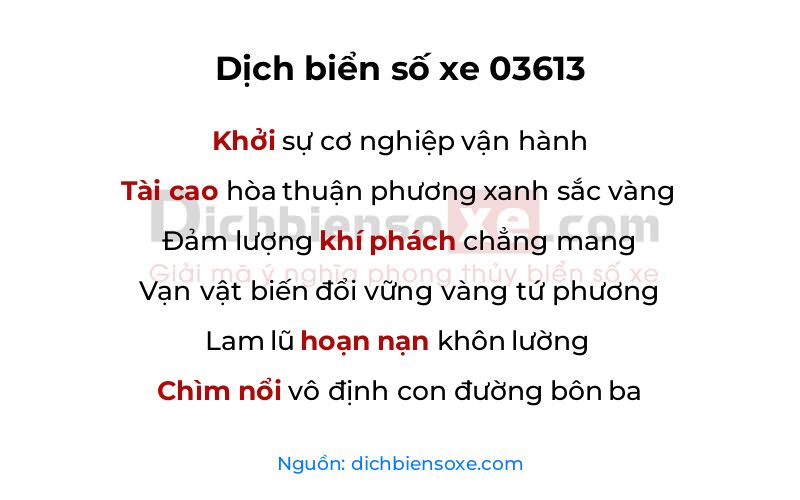 Dịch thơ biển số 03613