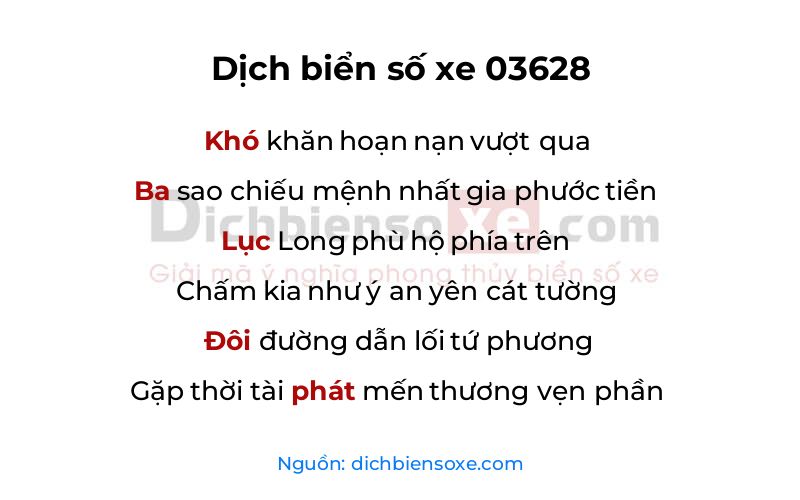 Dịch thơ biển số 03628