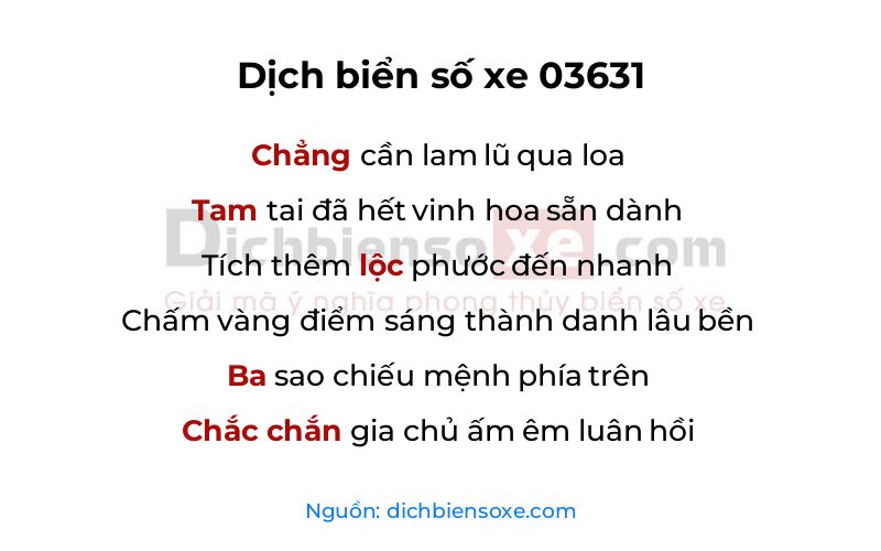 Dịch thơ biển số 03631