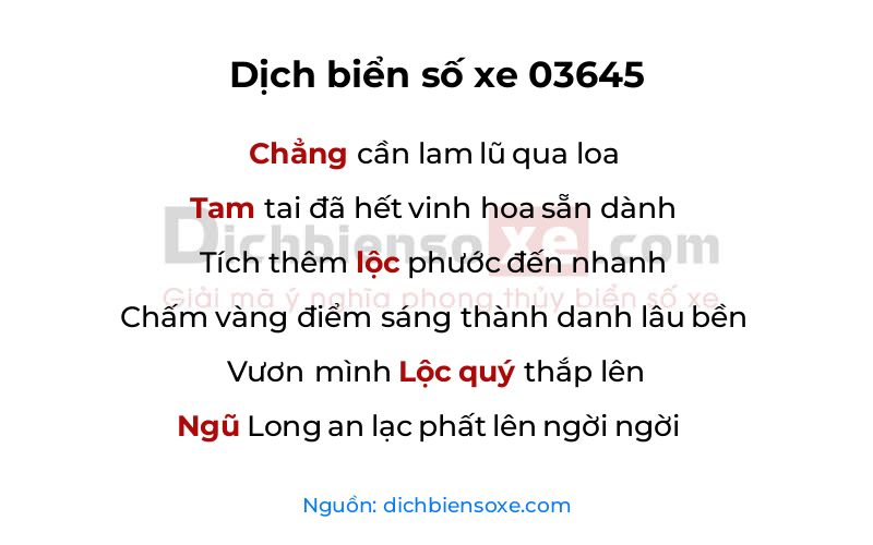 Dịch thơ biển số 03645