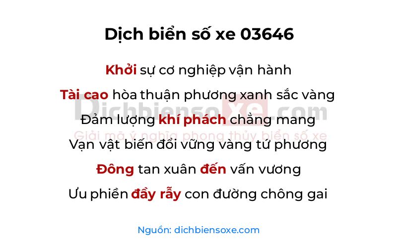 Dịch thơ biển số 03646