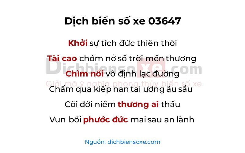 Dịch thơ biển số 03647