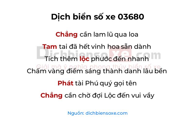 Dịch thơ biển số 03680