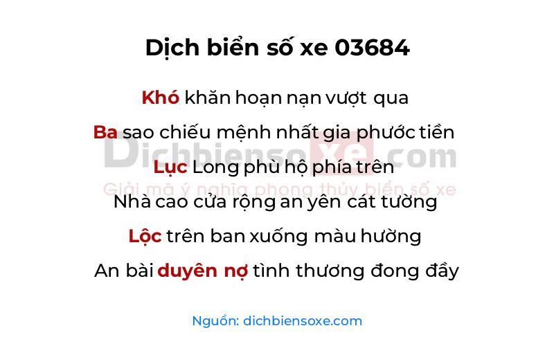 Dịch thơ biển số 03684