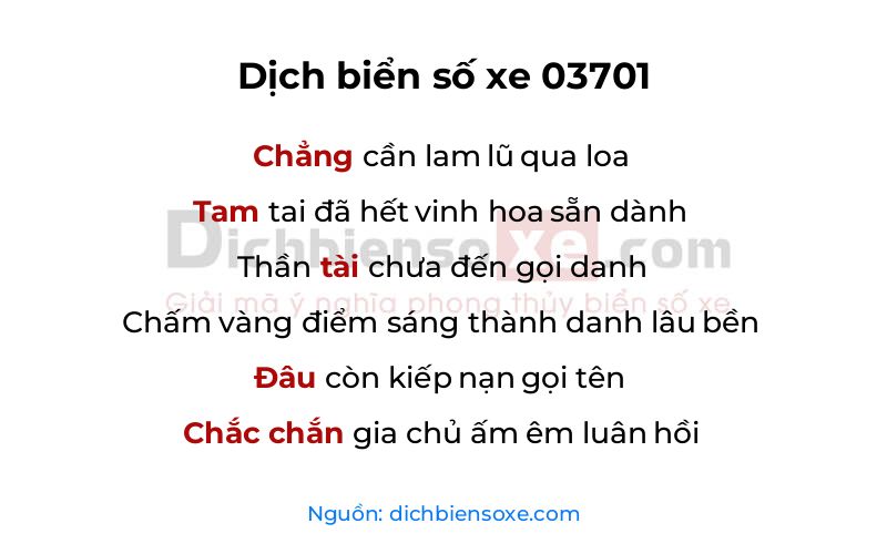 Dịch thơ biển số 03701