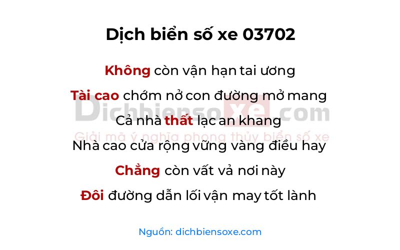 Dịch thơ biển số 03702