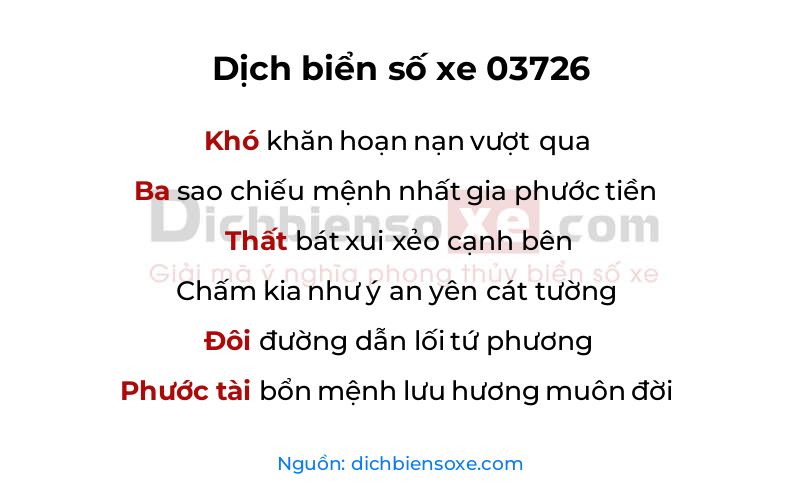 Dịch thơ biển số 03726