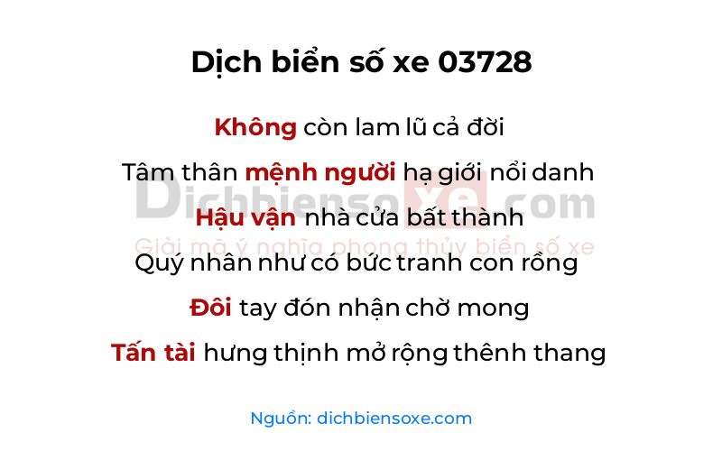 Dịch thơ biển số 03728