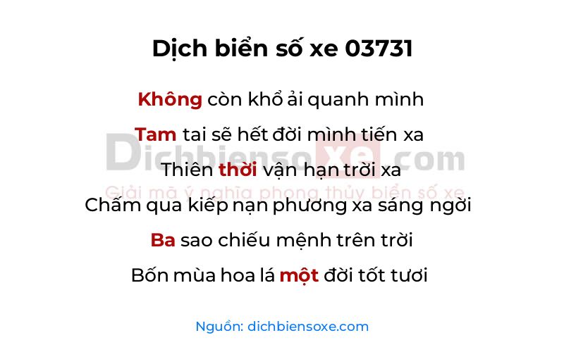 Dịch thơ biển số 03731