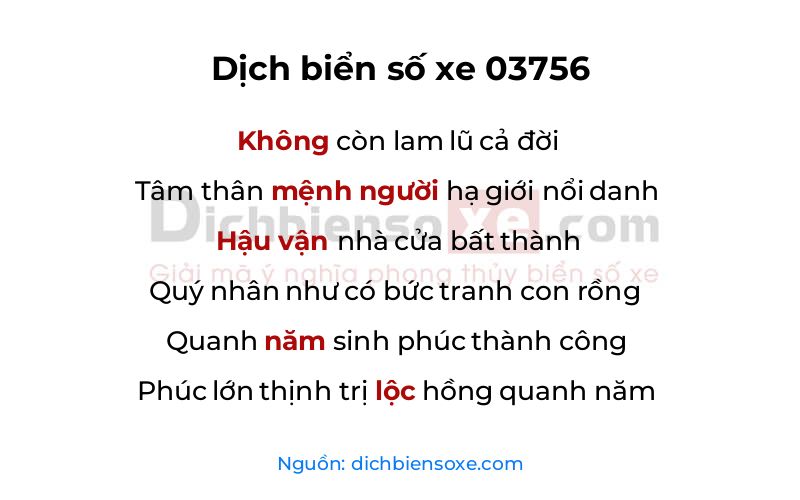 Dịch thơ biển số 03756