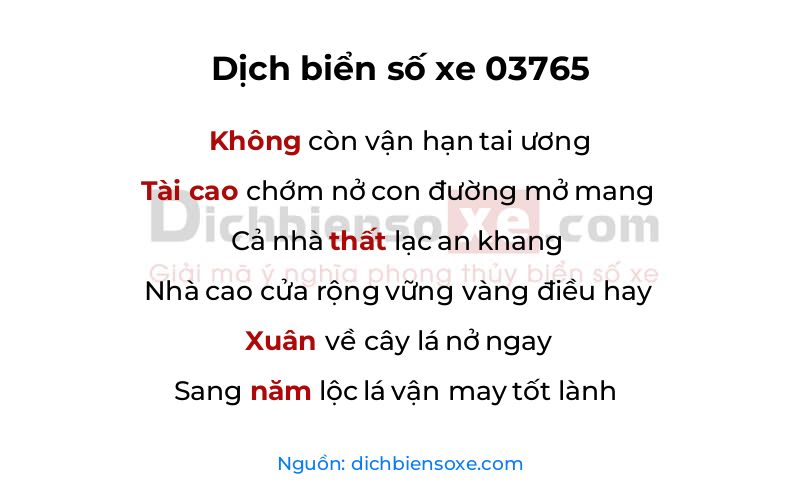 Dịch thơ biển số 03765