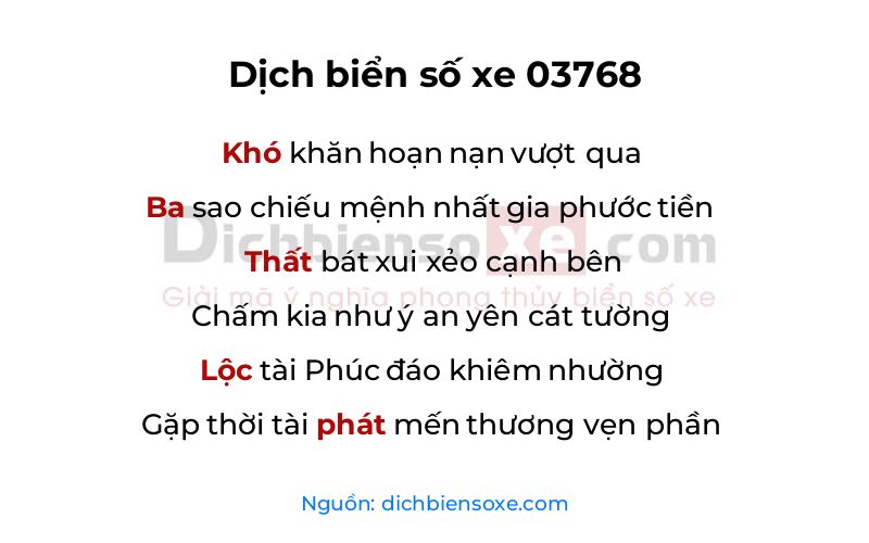 Dịch thơ biển số 03768