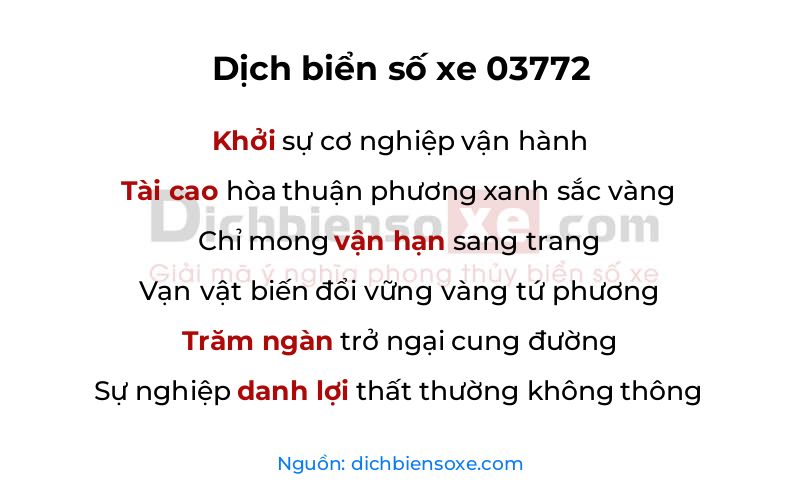Dịch thơ biển số 03772