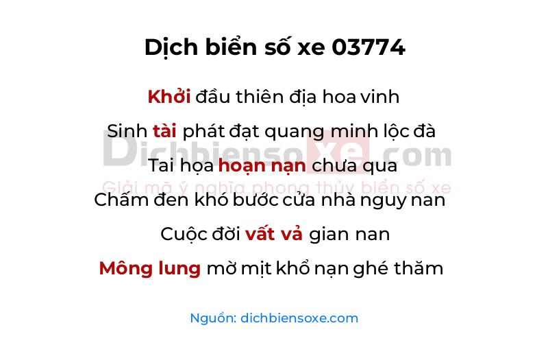 Dịch thơ biển số 03774