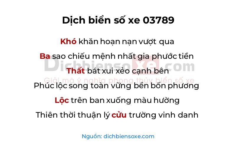 Dịch thơ biển số 03789