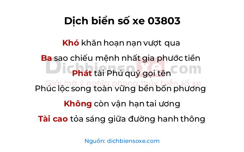 Dịch thơ biển số 03803